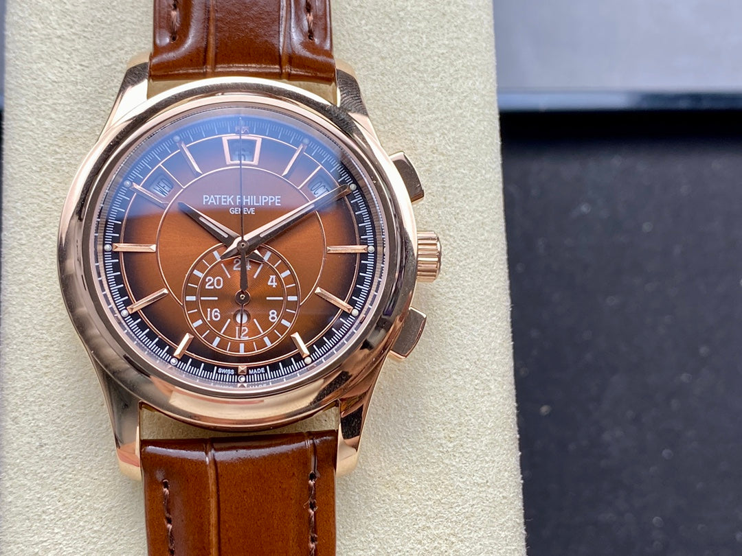 파텍필립 컴플리케이션 애뉴얼 캘린더 크로노그래프 로즈 골드 브라운 다이얼