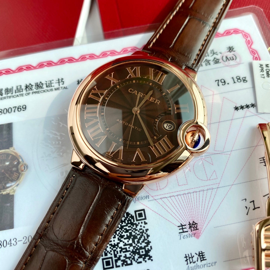 까르띠에 발롱 블루 42mm 초콜릿 핑크골드