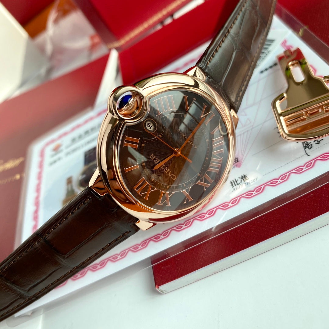 까르띠에 발롱 블루 42mm 초콜릿 핑크골드