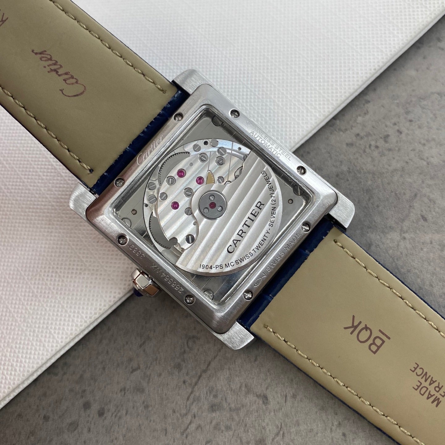 까르띠에 탱크 MC 34mm 블루 레더