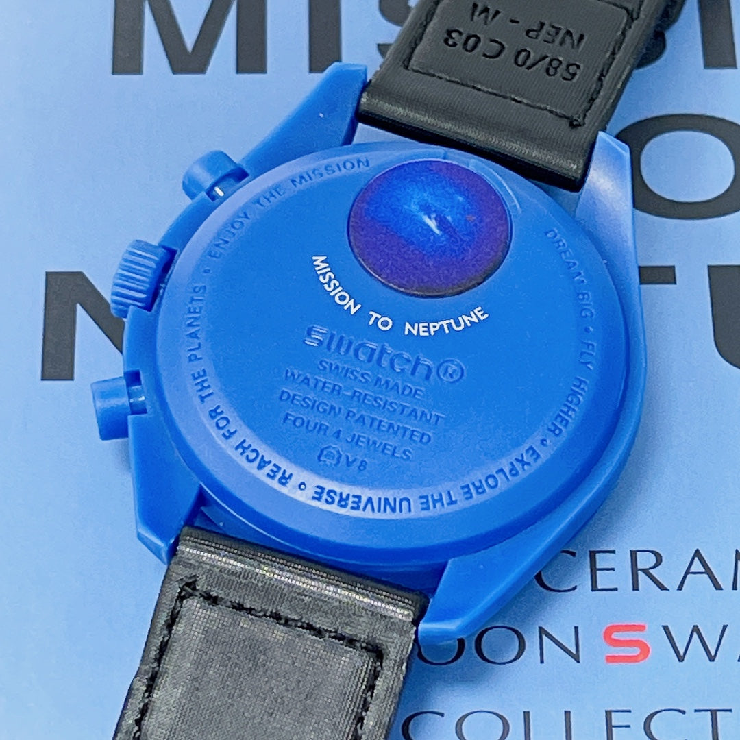 스와치 x 오메가 바이오세라믹 문스와치 블루 시계 42mm 미션 투 넵튠