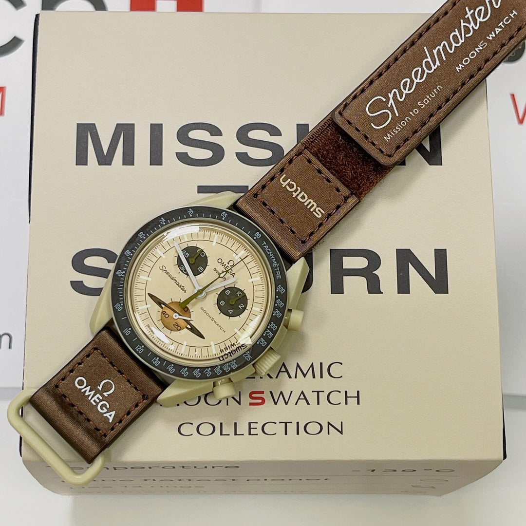 스와치 x 오메가 바이오세라믹 문스와치 브라운 베이지 42mm 미션 투 새턴