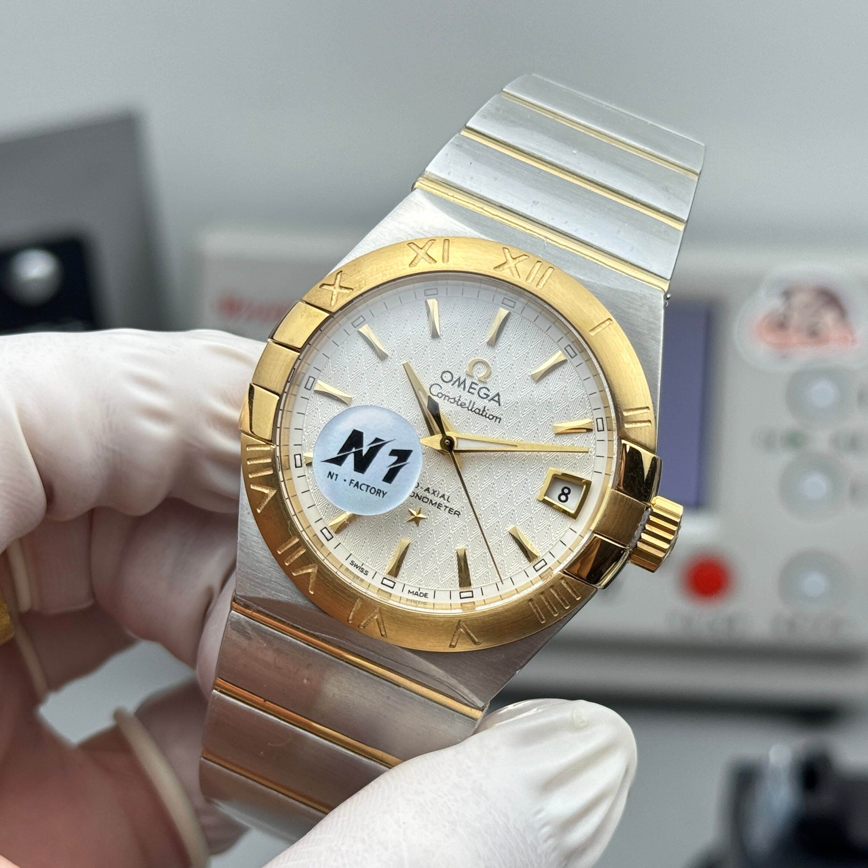 오메가 컨스텔레이션 실버 18K 옐로우 골드 콤비 오토매틱 38mm 쿼츠