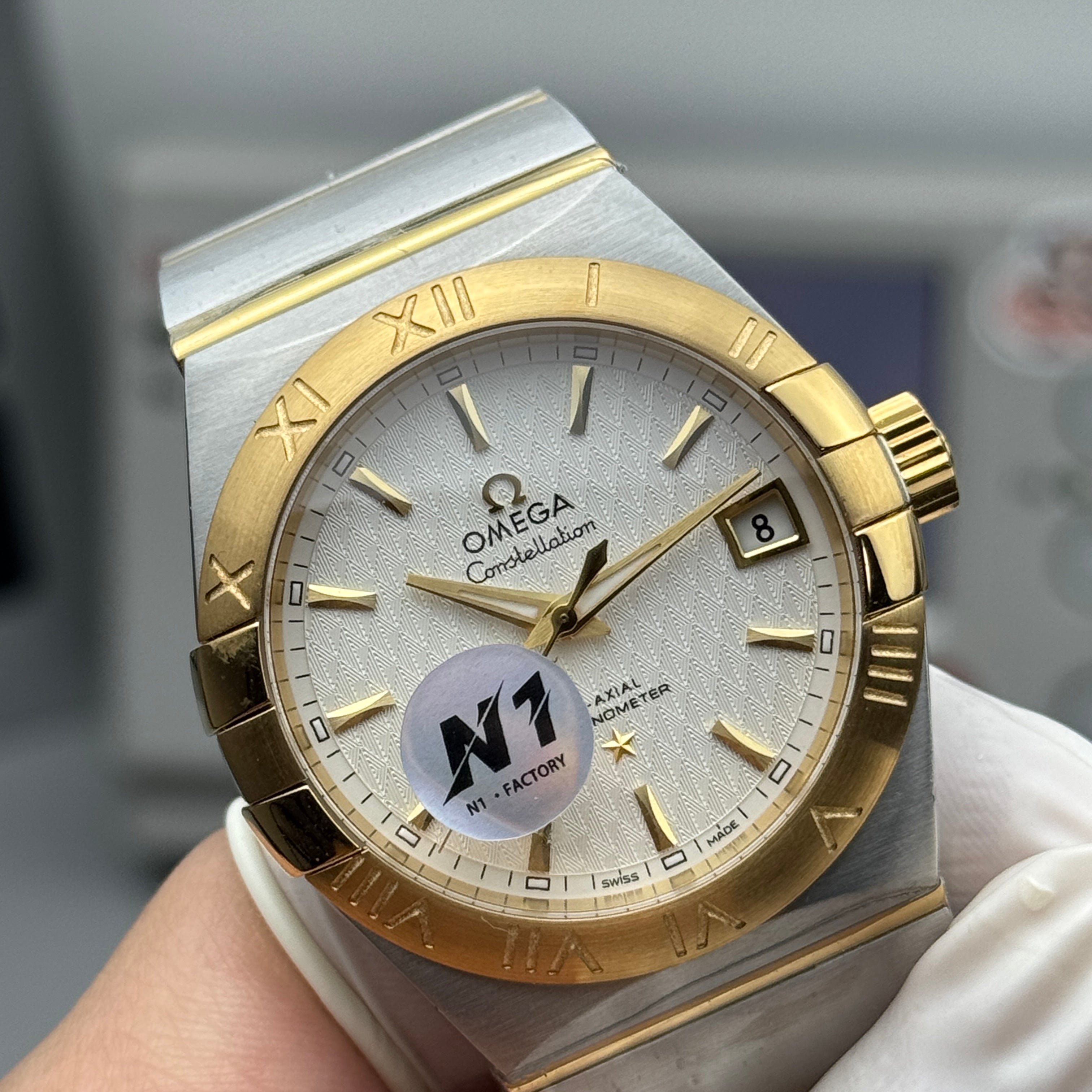오메가 컨스텔레이션 실버 18K 옐로우 골드 콤비 오토매틱 38mm 쿼츠