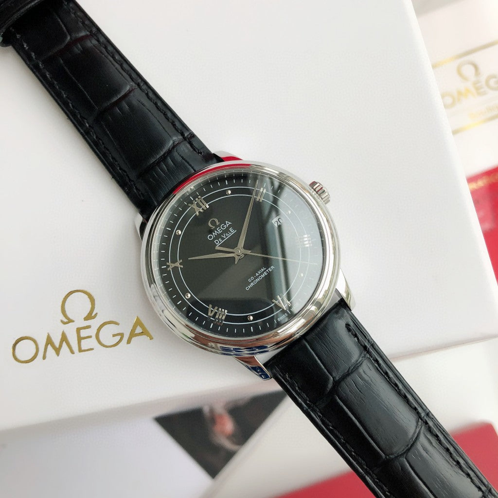 오메가 드 빌 프레스티지 코-액시얼 스틸 블랙 39.5mm 가죽