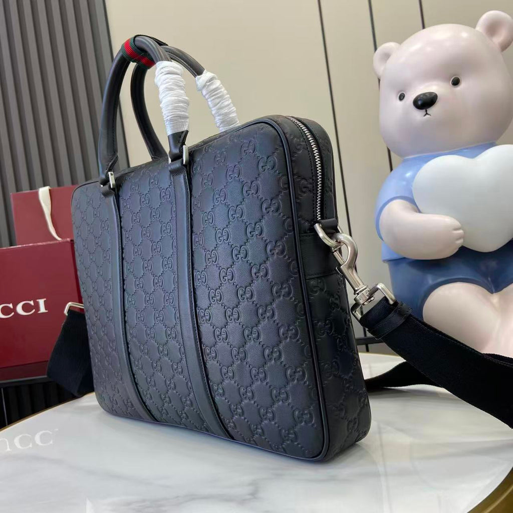구찌 블랙 GG 엠블럼 라지 브리프케이스