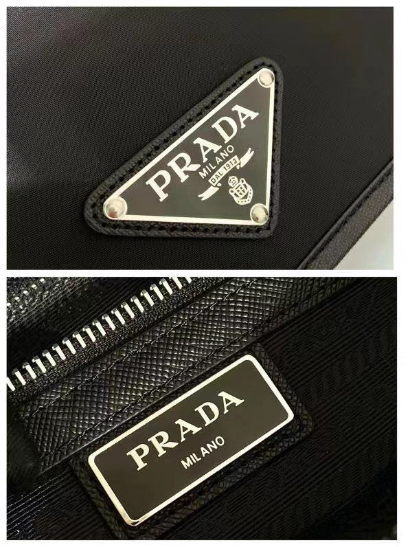 프라다 블랙 리나일론 및 사피아노 가죽 메신저백