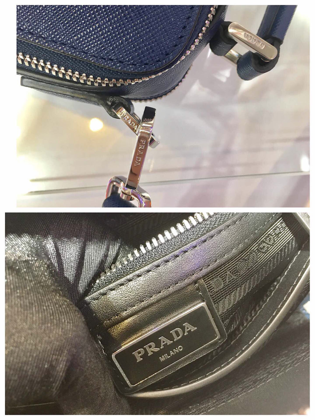 프라다 블루에뜨 사피아노 레더 브리크 미디엄 백