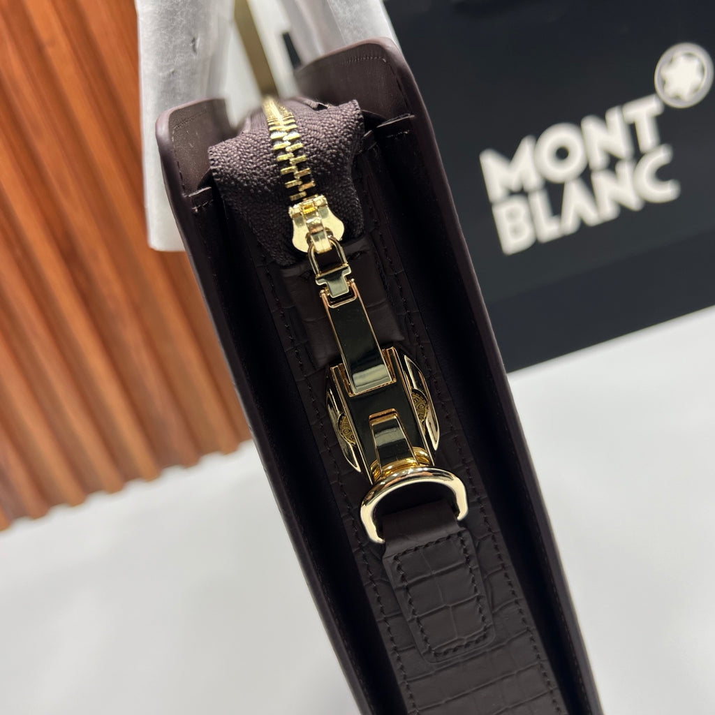 몽블랑 브라운 악어 엠보 가죽 서류가방 미디엄 브리프케이스