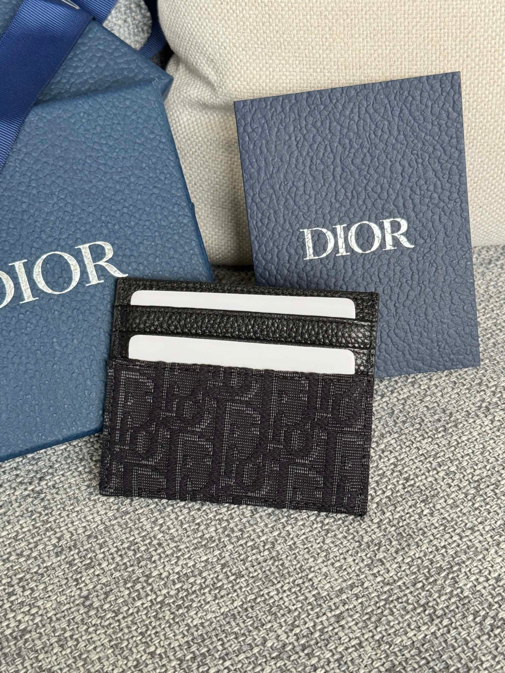 디올 블랙 Dior Oblique 자카드 카드 홀더