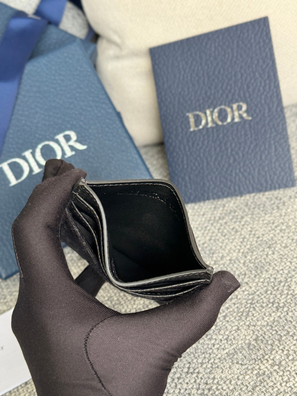 디올 블랙 Dior Oblique 자카드 카드 홀더