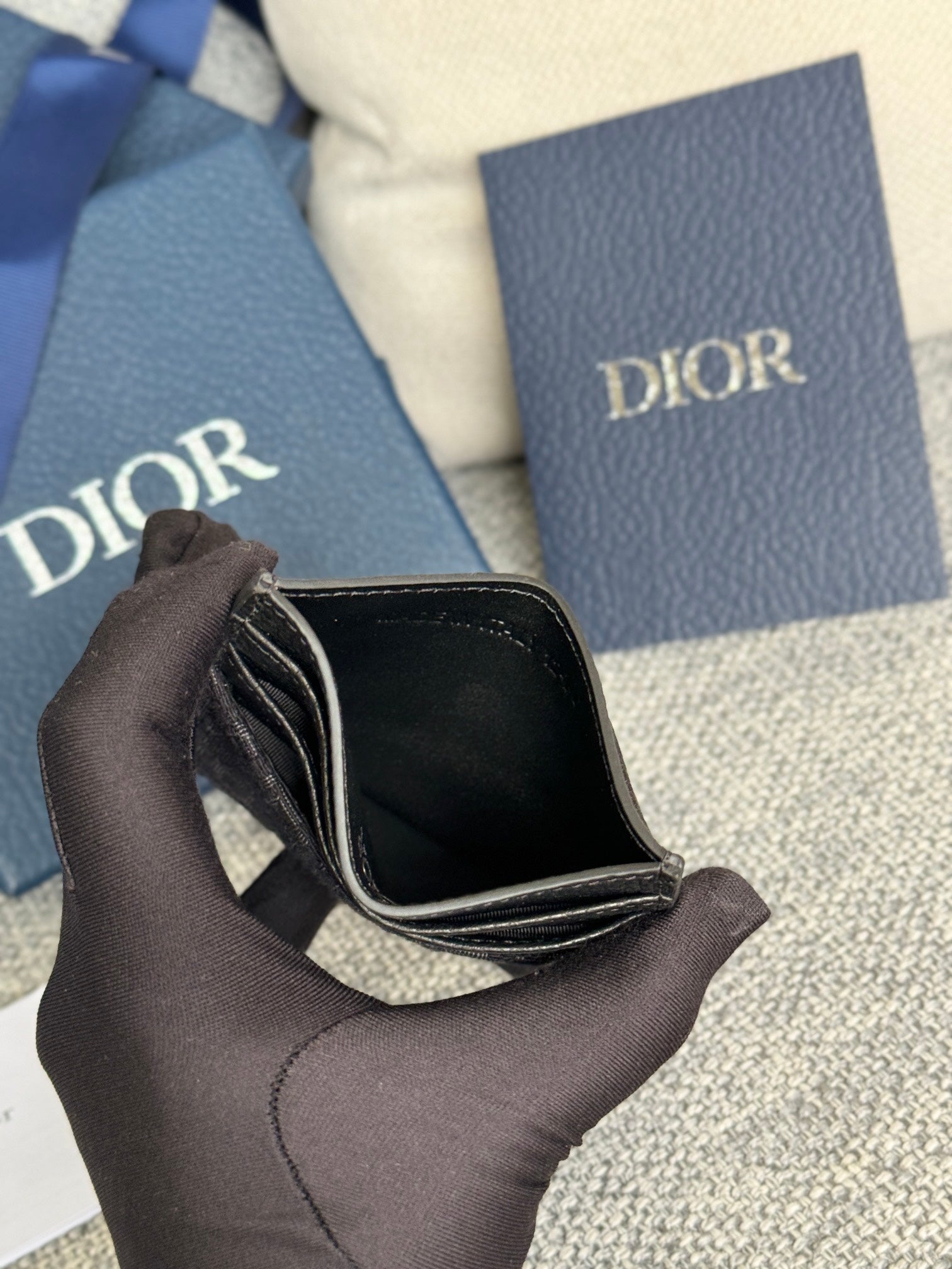 디올 블랙 Dior Oblique 자카드 카드 홀더