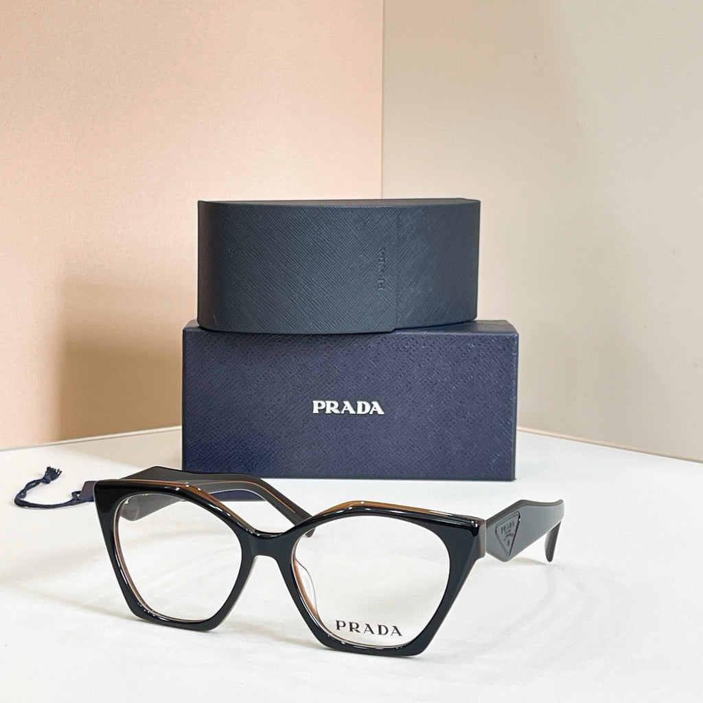 프라다 블랙 아세테이트 캣아이 기하학 안경