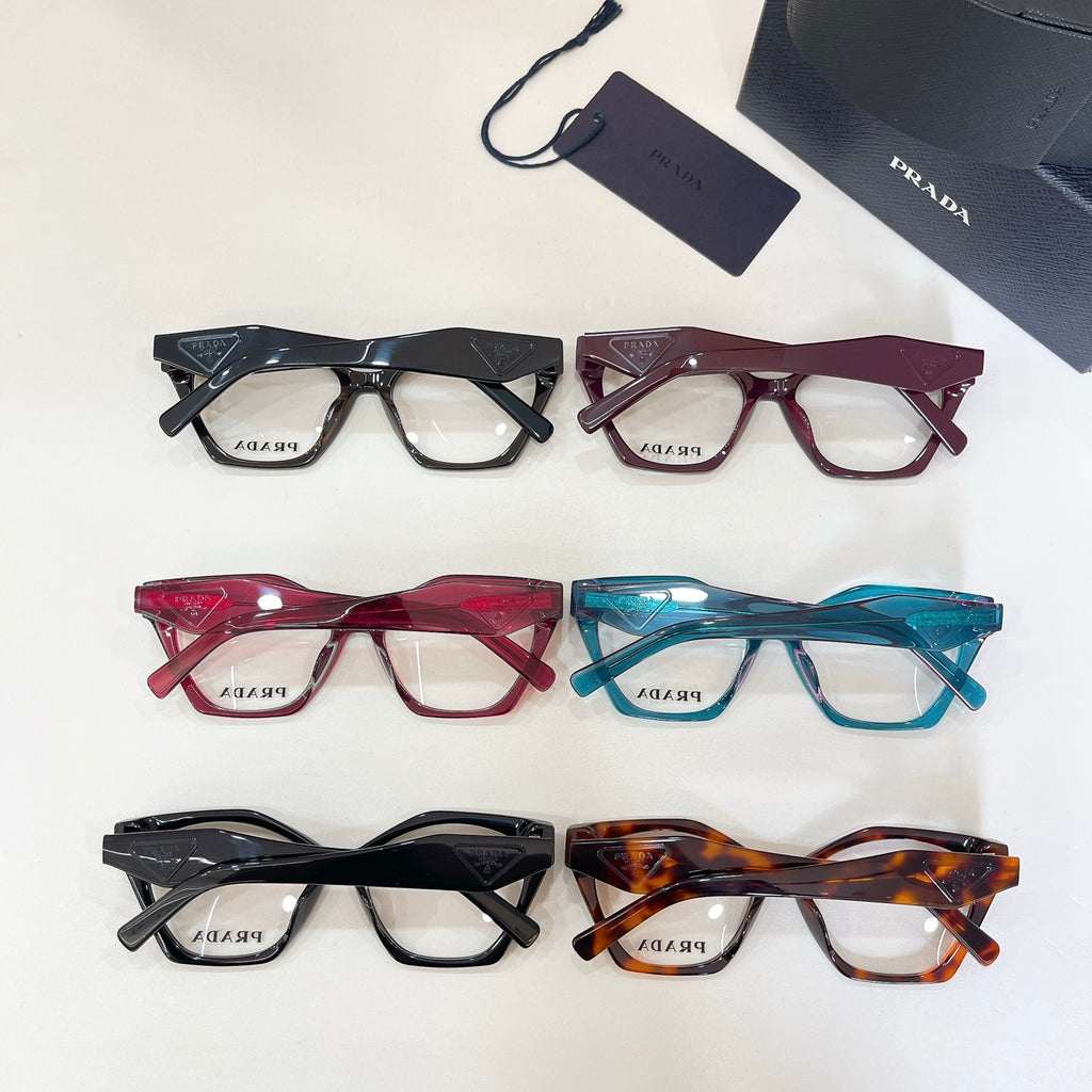 프라다 블랙 아세테이트 캣아이 기하학 안경