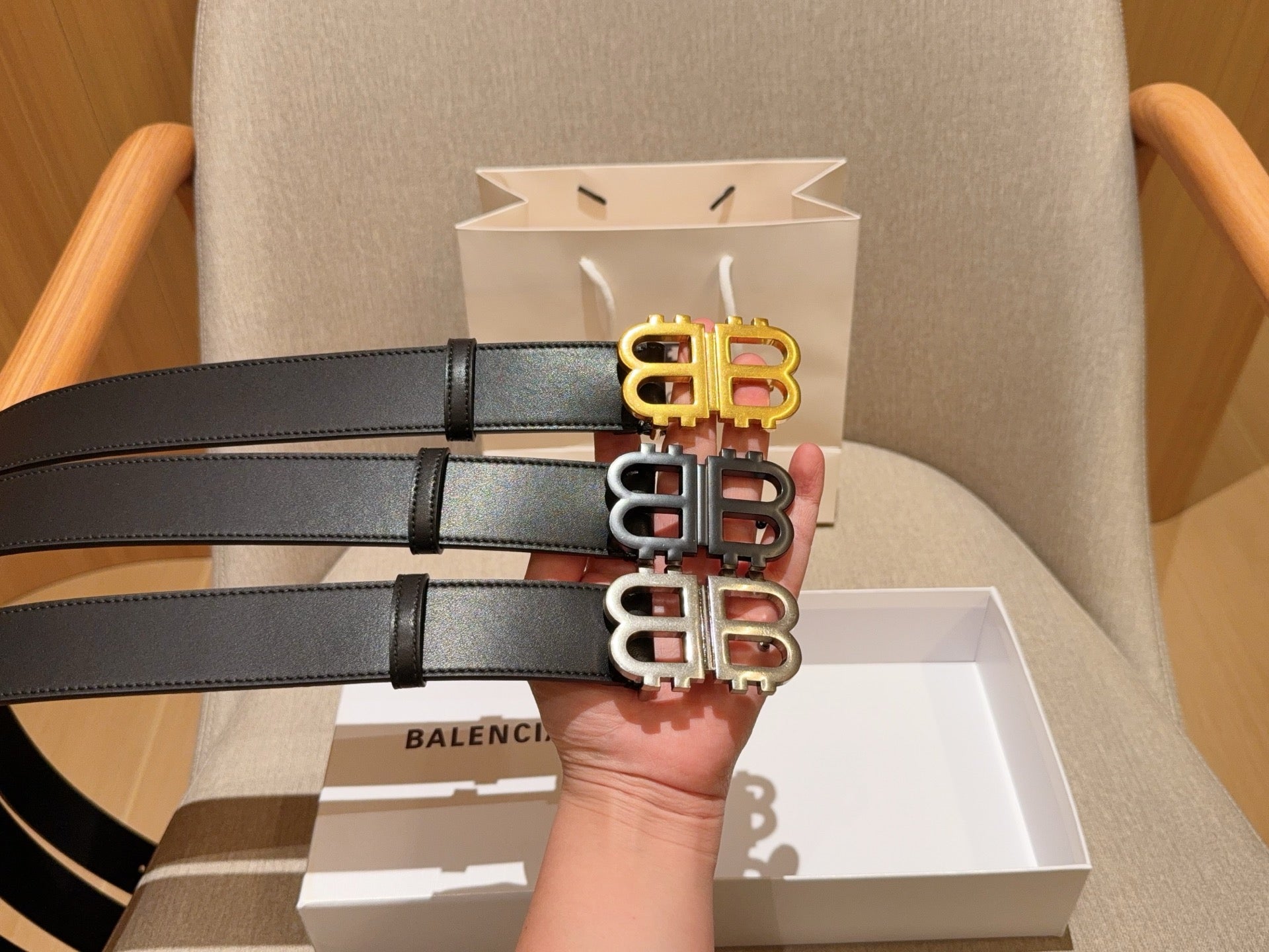 발렌시아가 BB 로고 레더 벨트 3COLOR