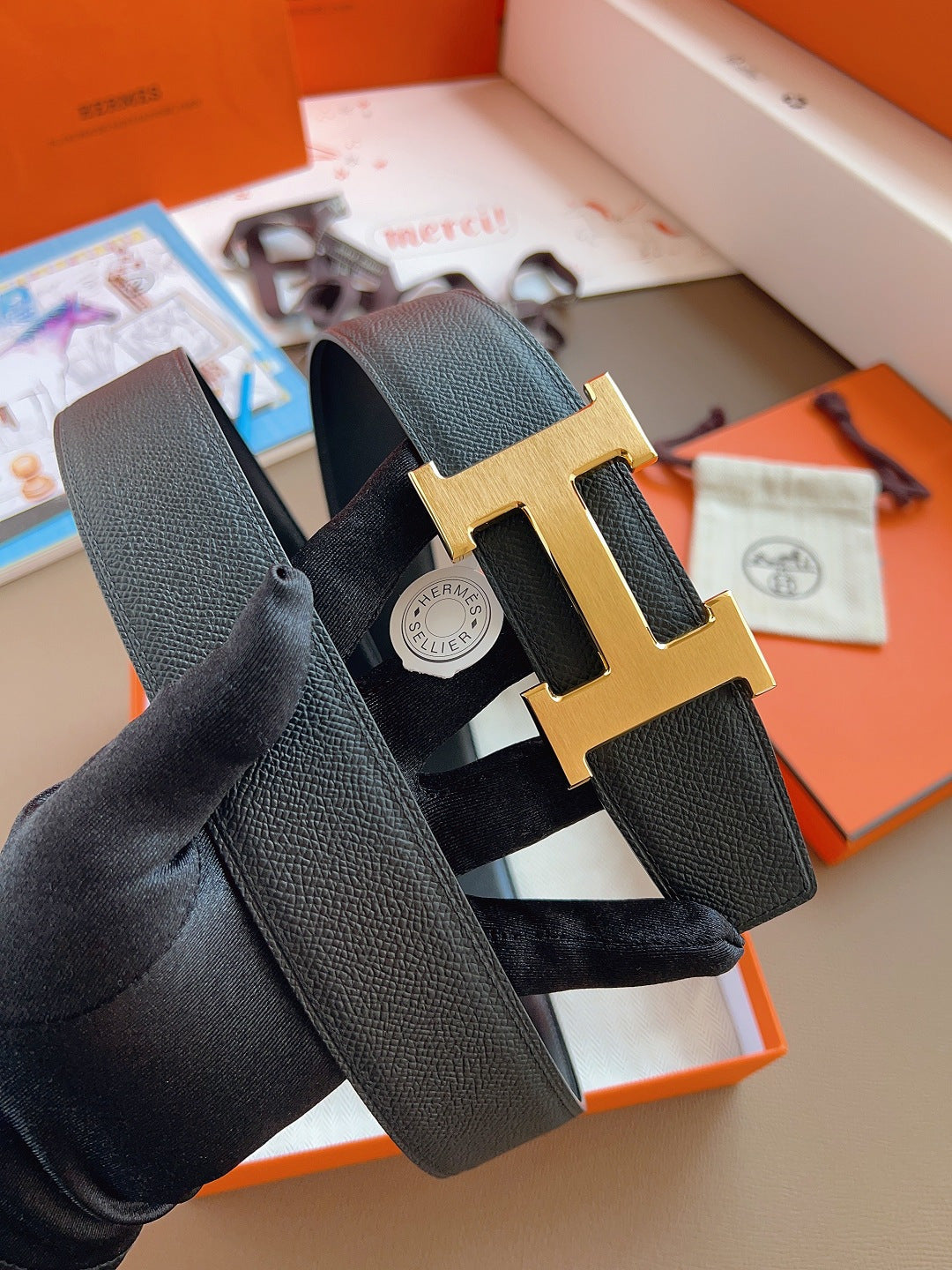 에르메스 콘스탄스 블랙 금장 H 버클 리버서블 벨트 32mm