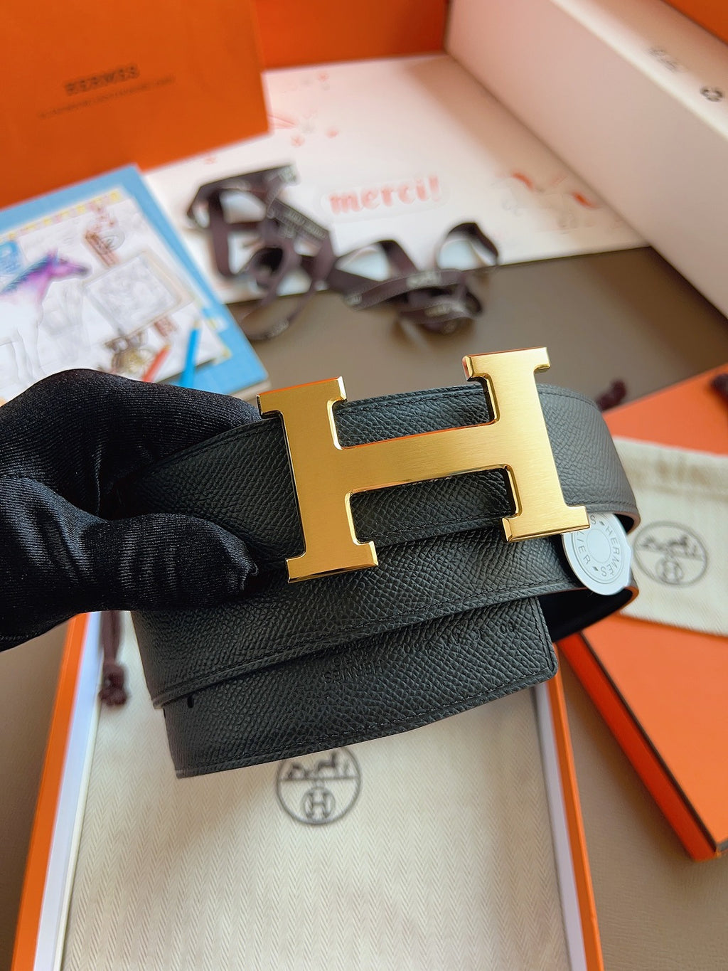 에르메스 콘스탄스 블랙 금장 H 버클 리버서블 벨트 32mm