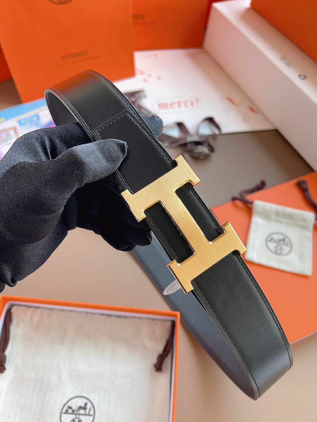 에르메스 콘스탄스 블랙 금장 H 버클 리버서블 벨트 32mm