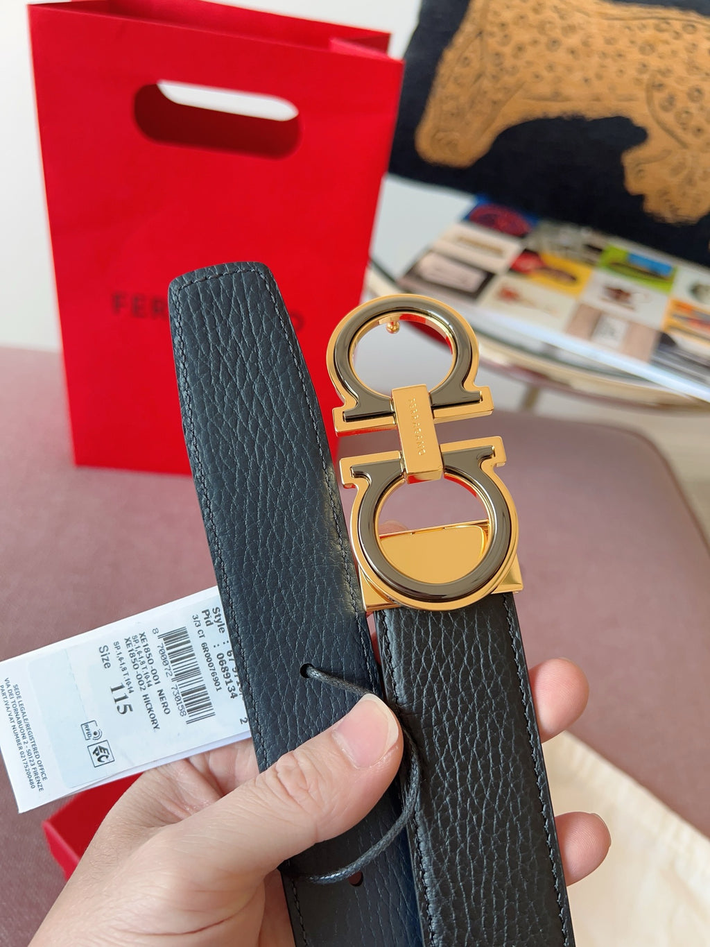 페라가모 블랙 리버시블 간치니 벨트 3.5cm 금장