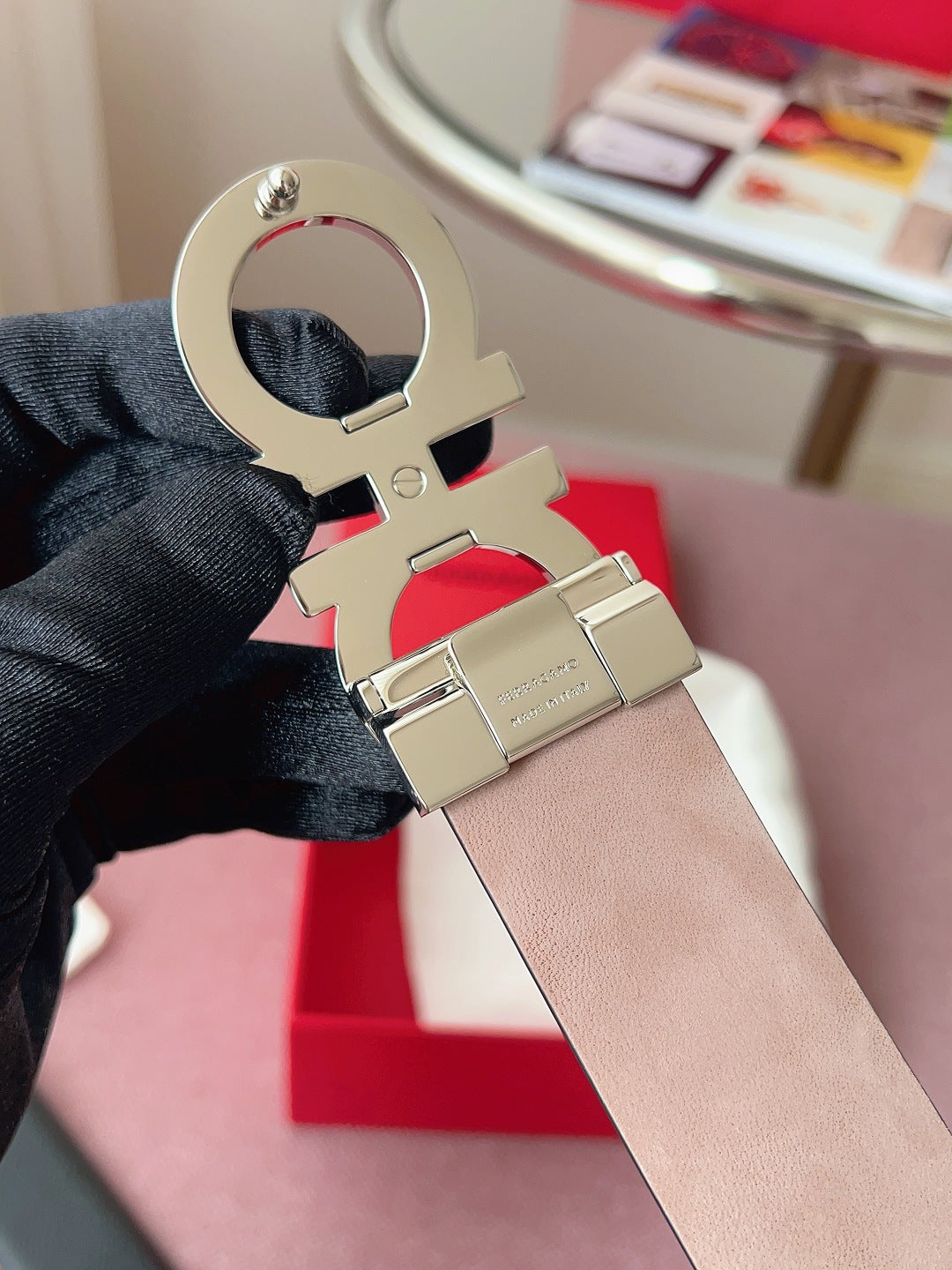 페라가모 블랙 리버서블 더블 간치니 벨트 3.5cm 간치니