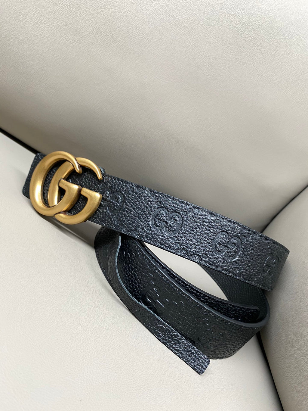 구찌 블랙 GG 시그니처 레더 마몽 벨트 금장