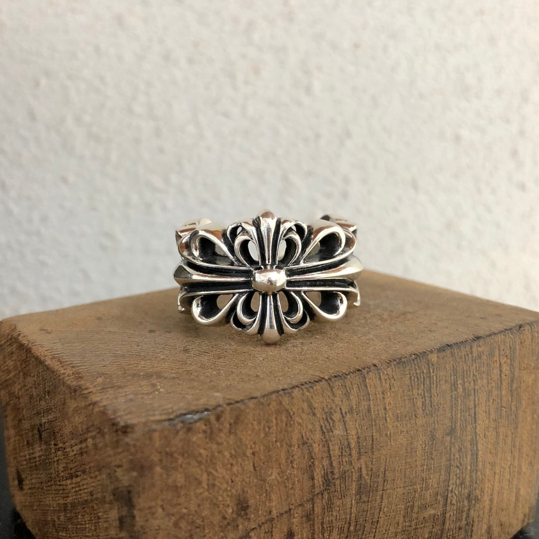 크롬하츠 더블 플로랄 크로스 실버 반지