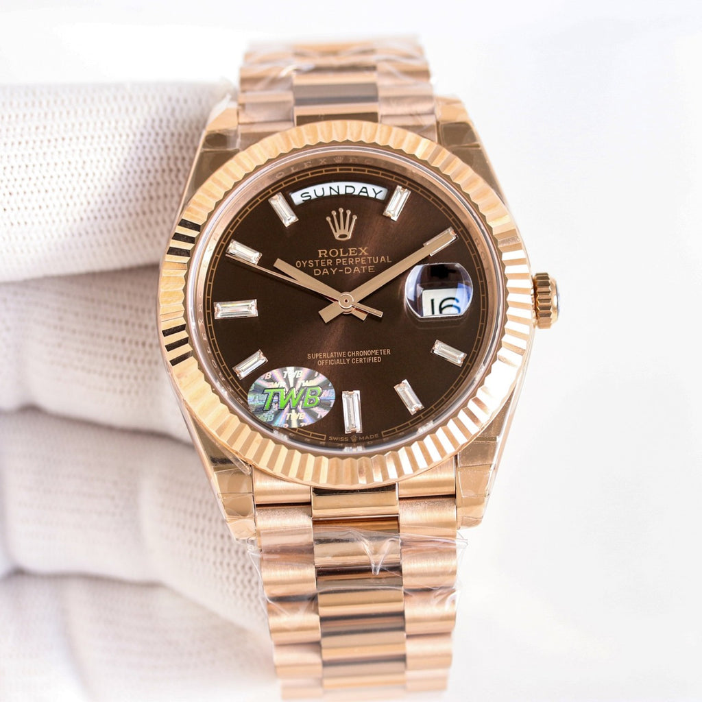 롤렉스 데이데이트 에버로즈골드 금통 40mm 초코 바게트다이아