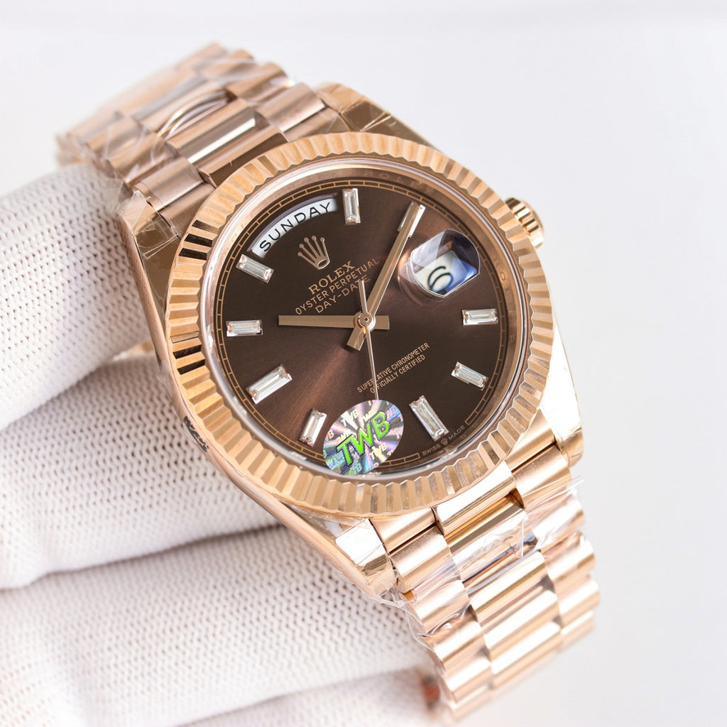 롤렉스 데이데이트 에버로즈골드 금통 40mm 초코 바게트다이아