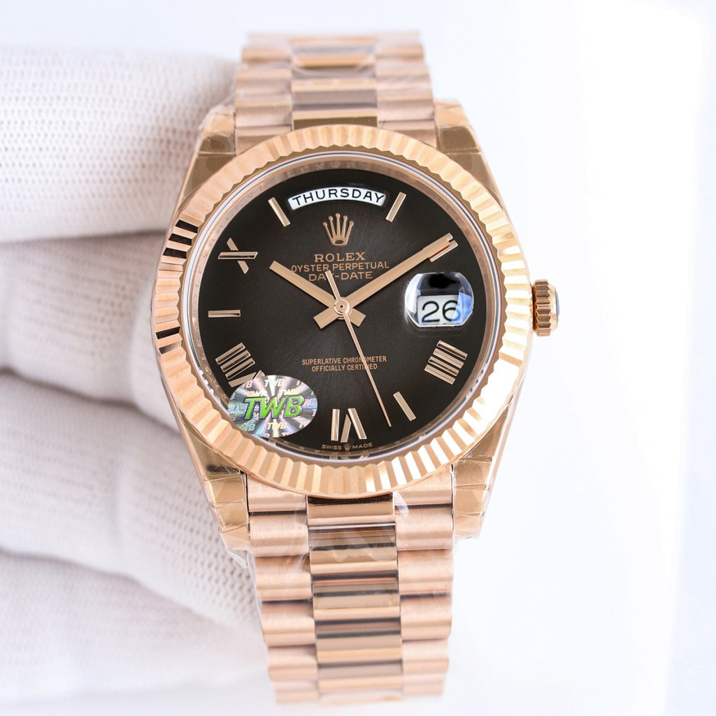 롤렉스 에버로즈 골드 데이데이트 40mm 슬레이트 옴브레 로만