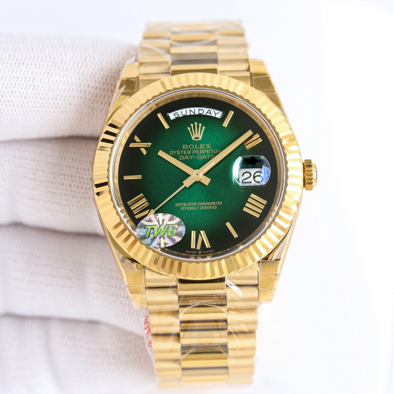 롤렉스 그린 옴브레 옐로우 골드 데이데이트 40mm