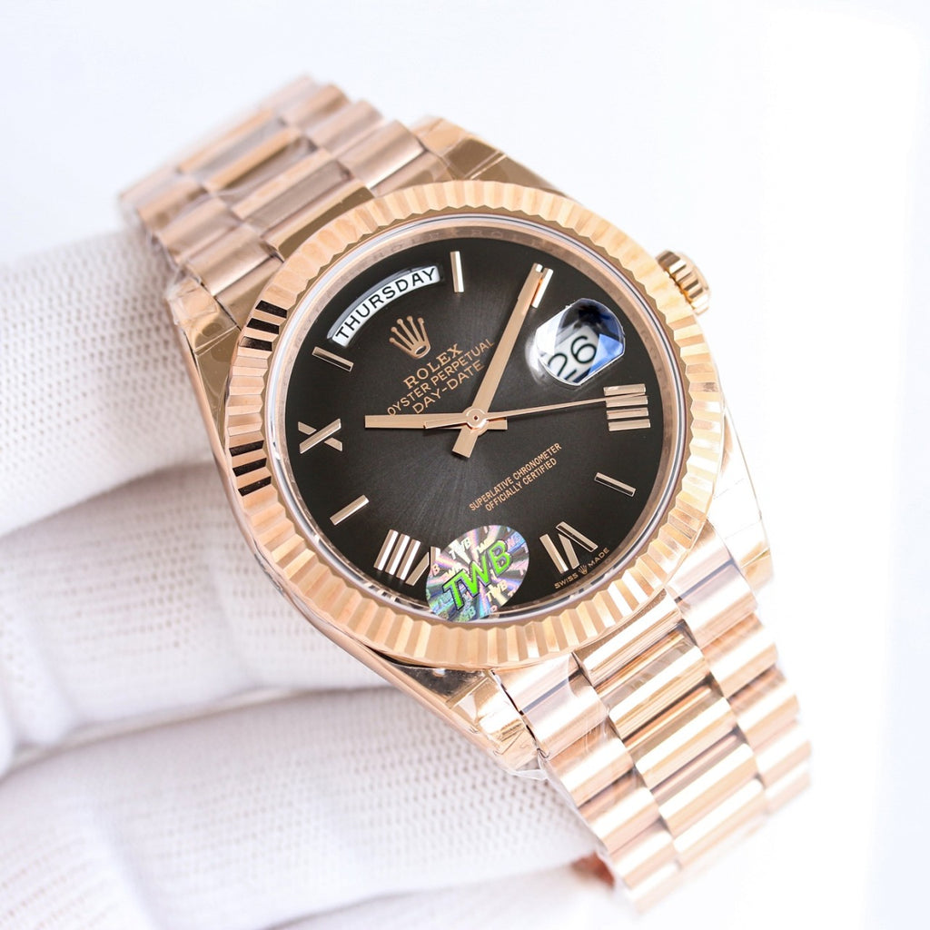 롤렉스 에버로즈 골드 데이데이트 40mm 슬레이트 옴브레 로만