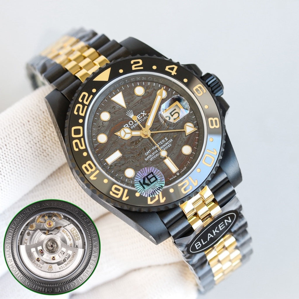 롤렉스 GMT-마스터 II 블랙 옐로우골드 40mm 타이거아이언 커스텀
