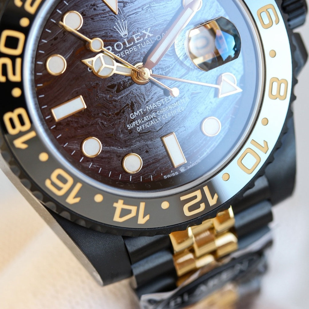 롤렉스 GMT-마스터 II 블랙 옐로우골드 40mm 타이거아이언 커스텀