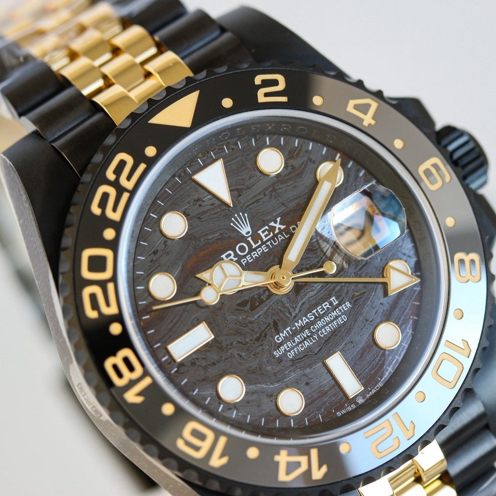 롤렉스 GMT-마스터 II 블랙 옐로우골드 40mm 타이거아이언 커스텀