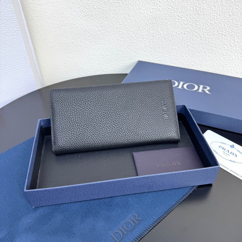 디올 블랙 그레인 송아지 가죽 CD Icon 버티컬 장지갑